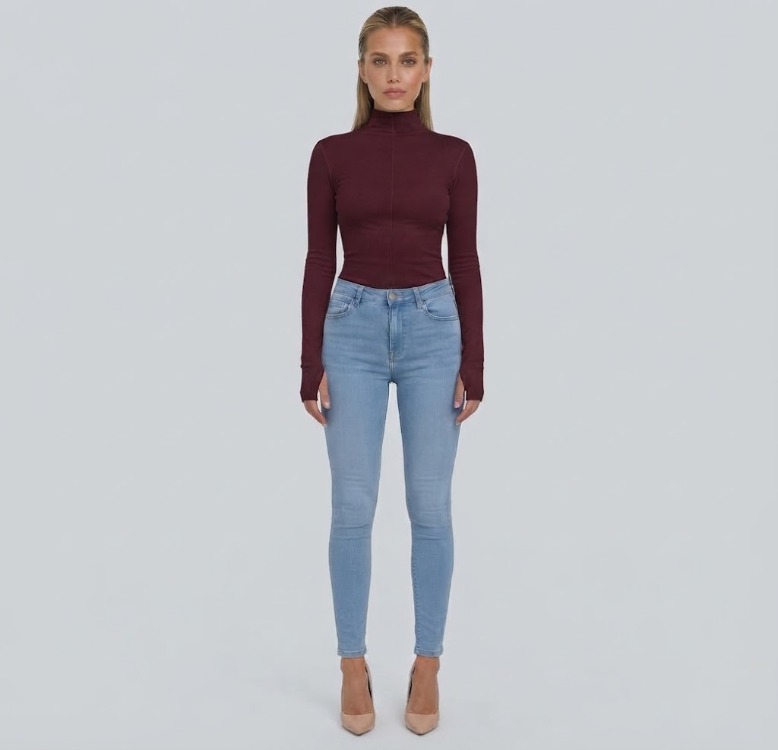 Premium Fit Uzun Kollu Çımalı Dik Yakalı Bordo Body