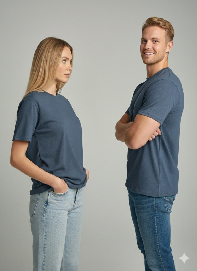 Premium Heavy Unisex Indigo Mavi Basic Tişört