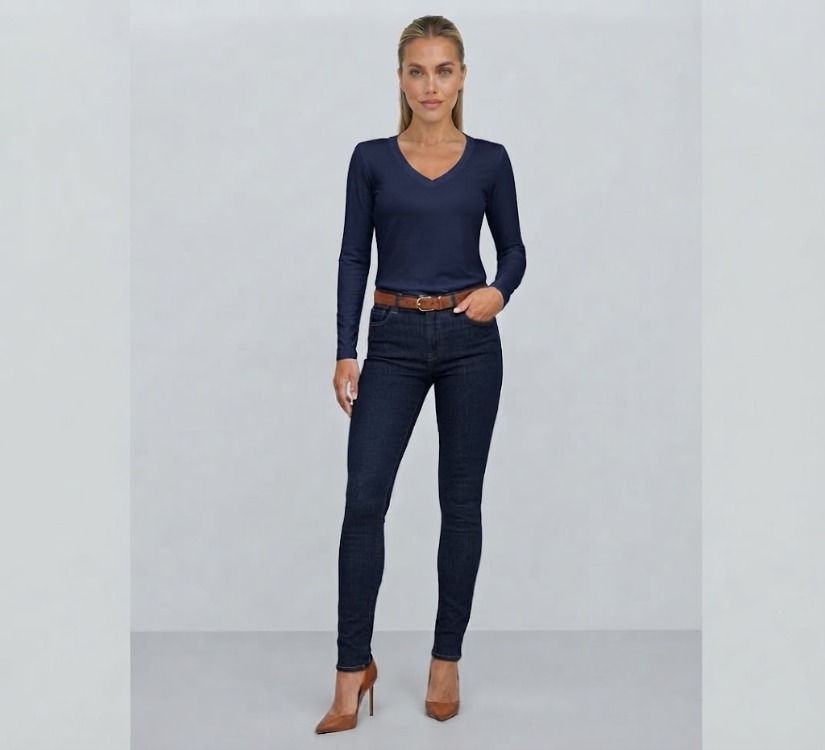 Premium Relax Fit V Yaka Uzun Kollu Tişört Lacivert