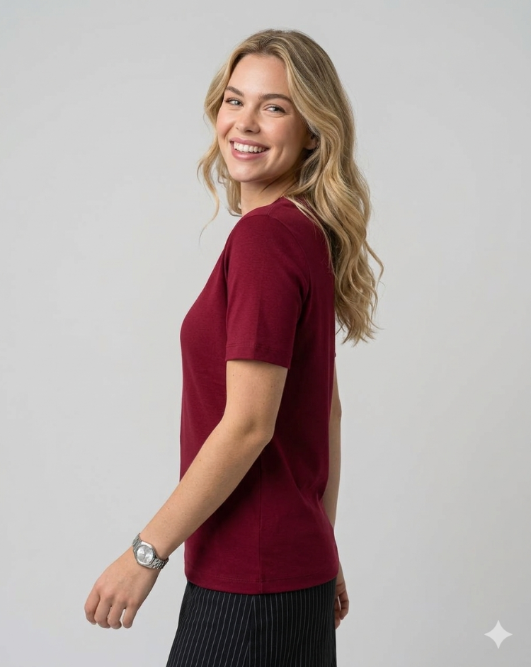 Premium Eternal Kadın - Bordo Basic Tişört