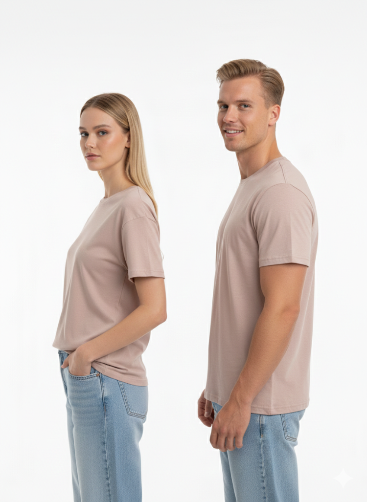 Premium Touch Unisex Pudra Basic Tişört