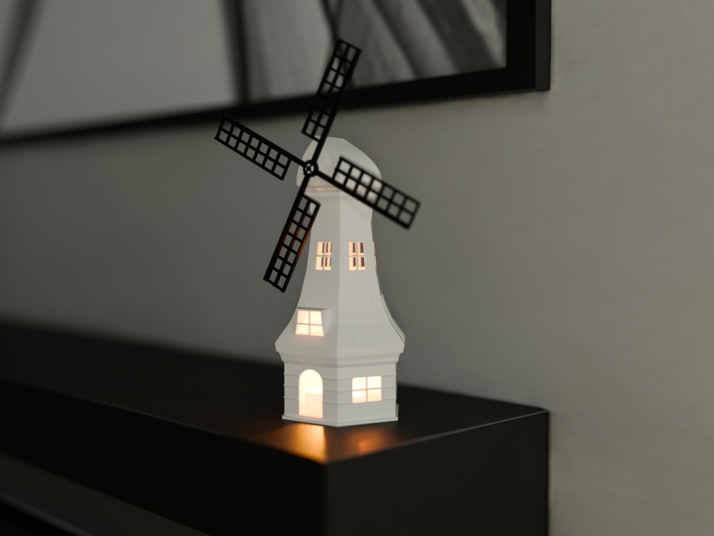 Dekoratif Yel Değirmeni Gece Lambası - Minimalist Beyaz