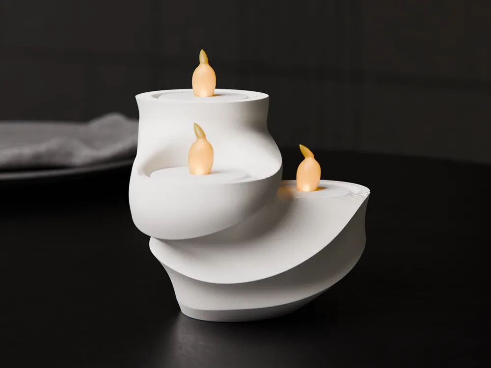 Modern Dalgalı 3'lü Tealight Mumluk | Heykelsi Masaüstü Dekorasyon