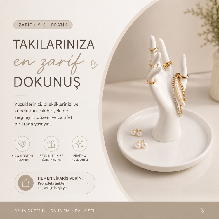 Zarif El Formunda Takı Standı ve Düzenleyici Tepsi | Minimalist Yüzüklük