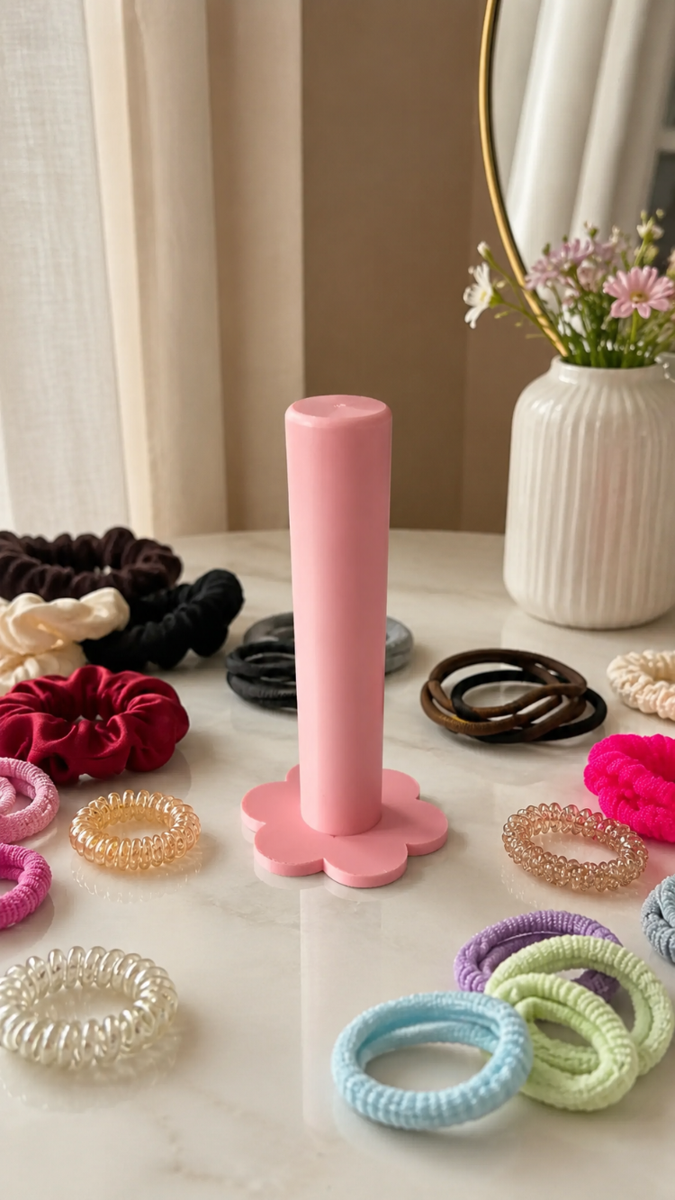 Çiçek Tabanlı Toka ve Saç Lastiği Organizeri – Dikey Düzenleyici Stand