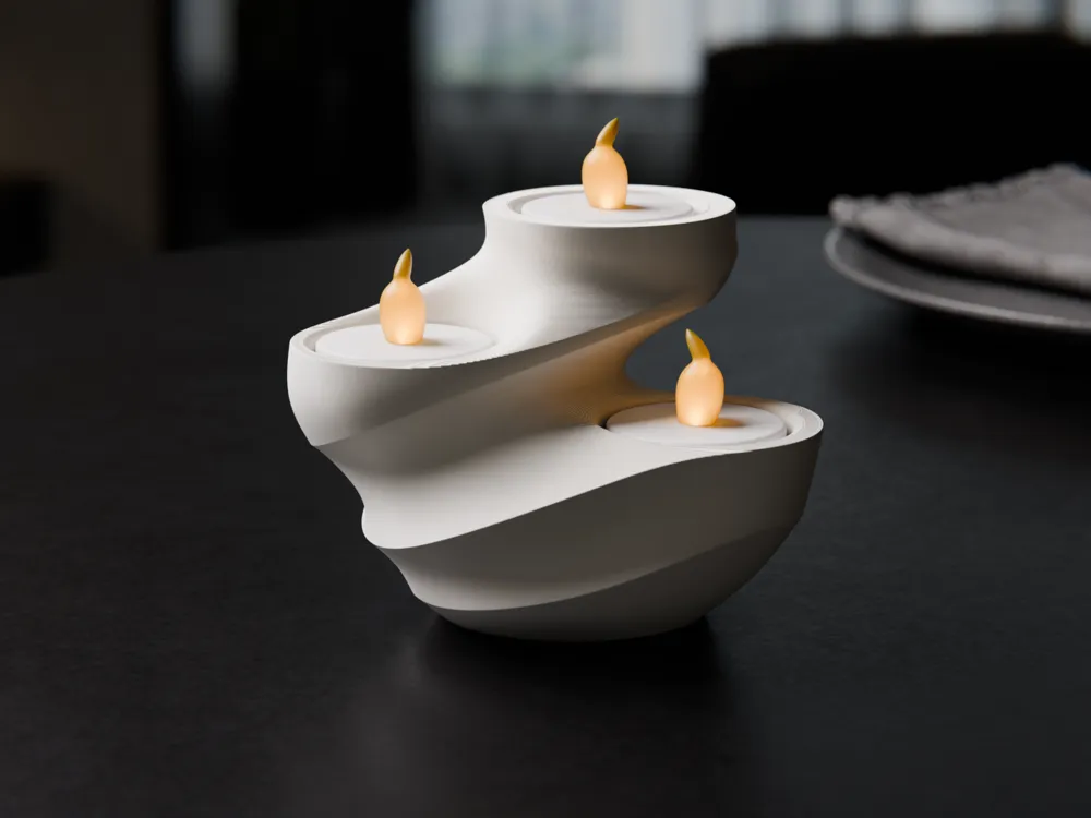 Modern Dalgalı 3'lü Tealight Mumluk | Heykelsi Masaüstü Dekorasyon