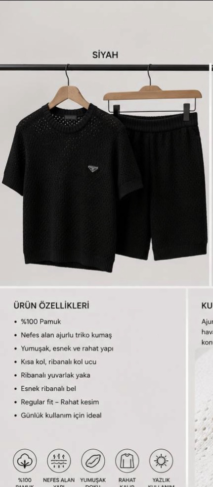 prada şortlu takım ithal siyah 