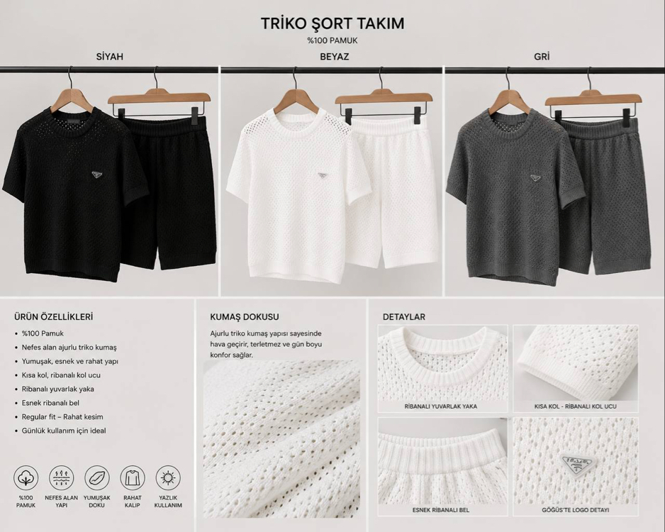 prada şortlu takım ithal siyah 