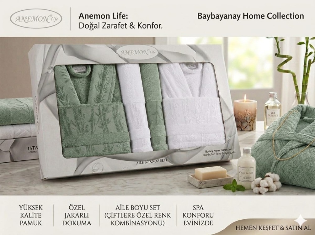 HOME COLLECTION ANEMON LIFE BAMBOO AİLE BORNOZ SETİ
