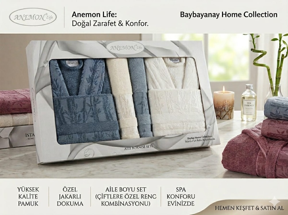HOME COLLECTION ANEMON LIFE BAMBOO AİLE BORNOZ SETİ