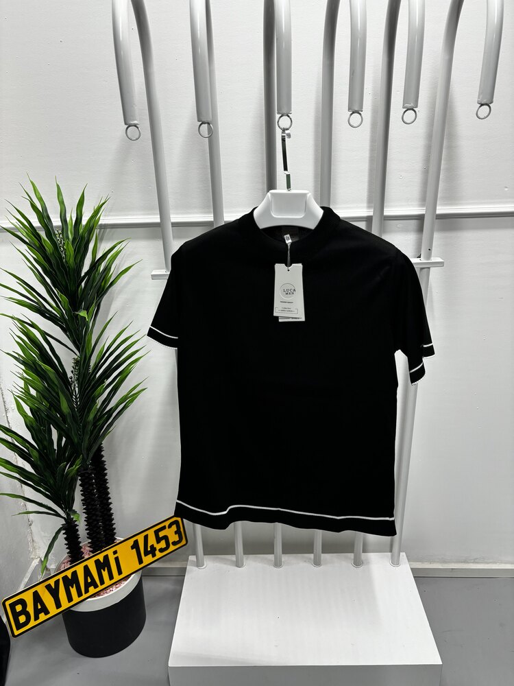 ÇİZGİLİ ÖRME TRİKO TSHİRT SİYAH