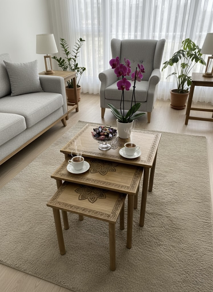 Lotus İşlemeli Zigon Sehpa