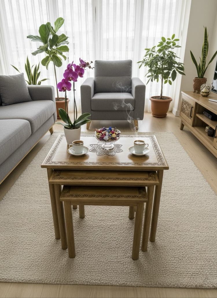 Lotus İşlemeli Zigon Sehpa