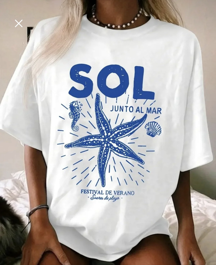 Sol Junto Almar baskılı T-shirt