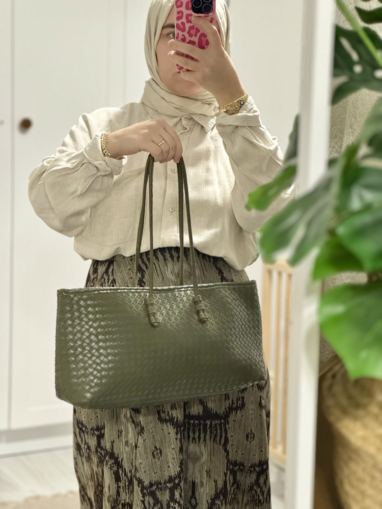 Strap Haki Örgü Model El Çantası