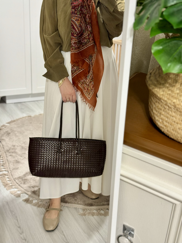 Strap Acı Kahve Örgü Model El Çantası