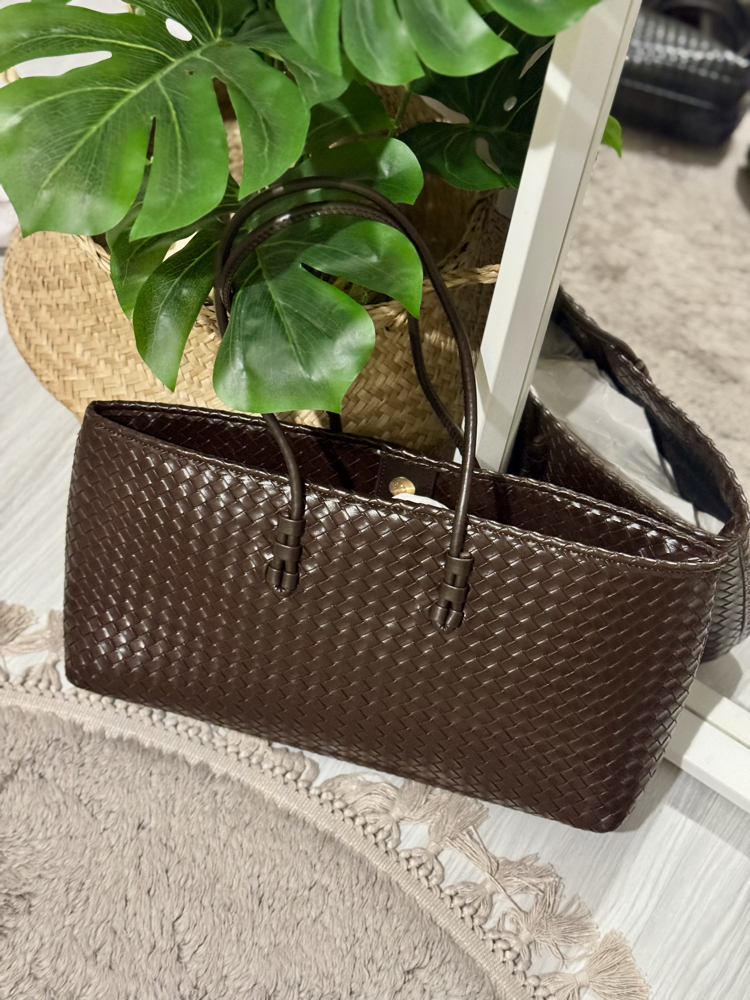 Strap Acı Kahve Örgü Model El Çantası