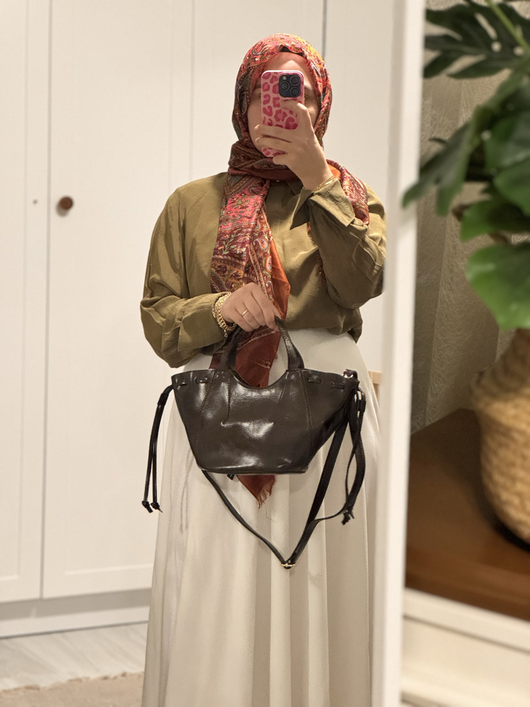 Helen Acı Kahve Rugan Deri El ve Omuz Çantası