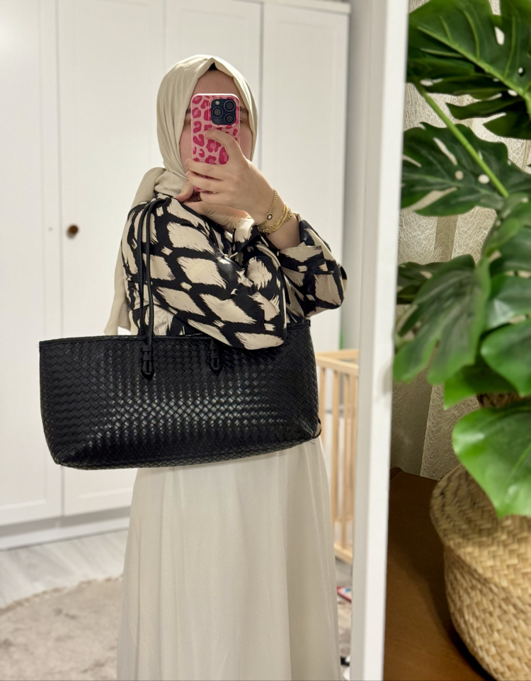 Strap Siyah Örgü Model El Çantası