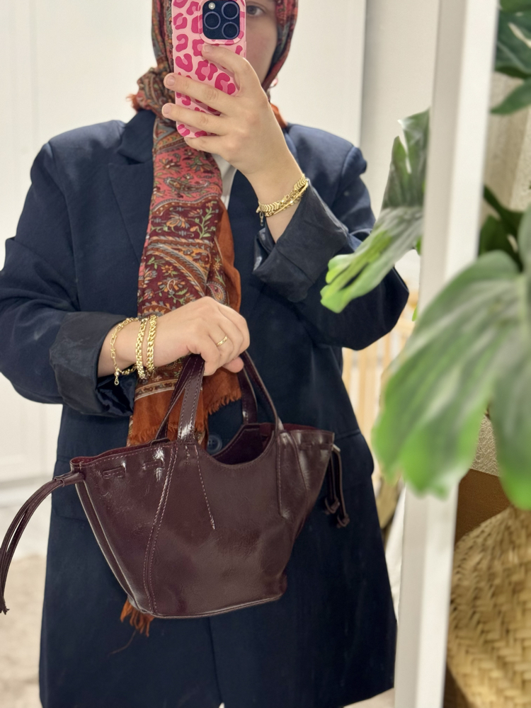 Helen Bordo Rugan Deri El ve Omuz Çantası