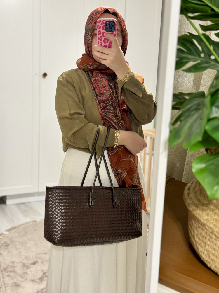 Strap Acı Kahve Örgü Model El Çantası
