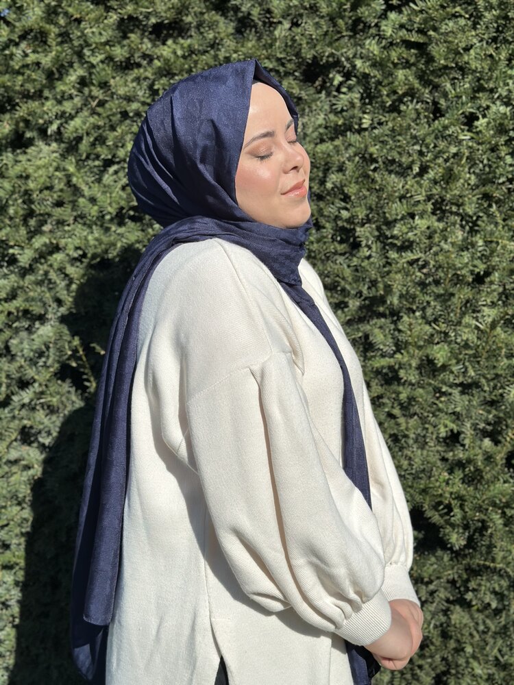 KAZAYAĞI DAMALI DESEN PAMUK İPEK JAKAR ŞAL LACİVERT