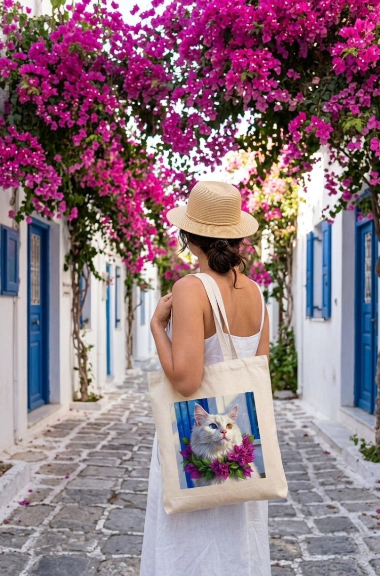 Bodrum Temalı Çiçekli İllüstrasyon Baskılı Ham Bez Plaj Yazlık Günlük Çanta