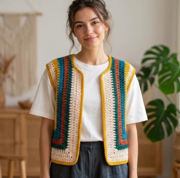 Crochet Vest Pattern PDF Two Piece Boho Sweater Chunky Sleeveless Cardigan Tutorial