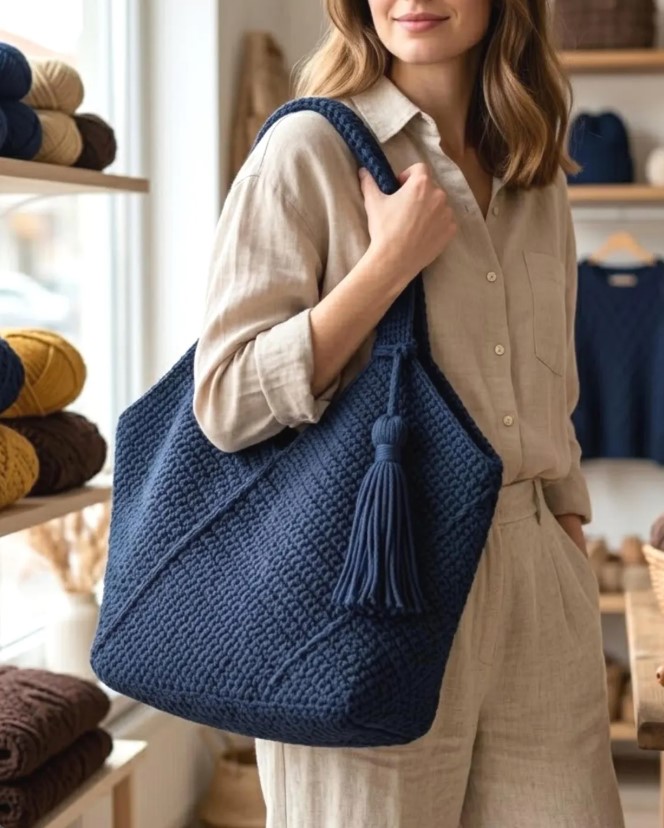 Handmade Crochet Tote Bag Pattern, Boho Chic Shoulder Bag
