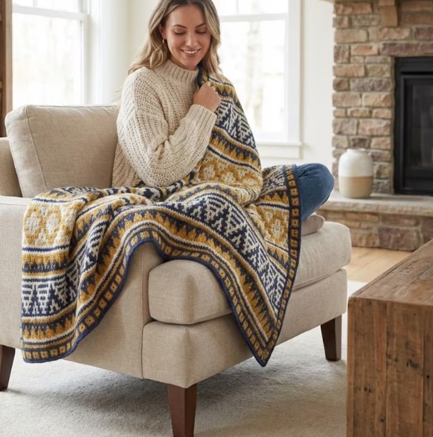 Modern Mosaic Crochet Pattern, Aztec Style Blanket, Mustard and Navy Blue Afghan PDF