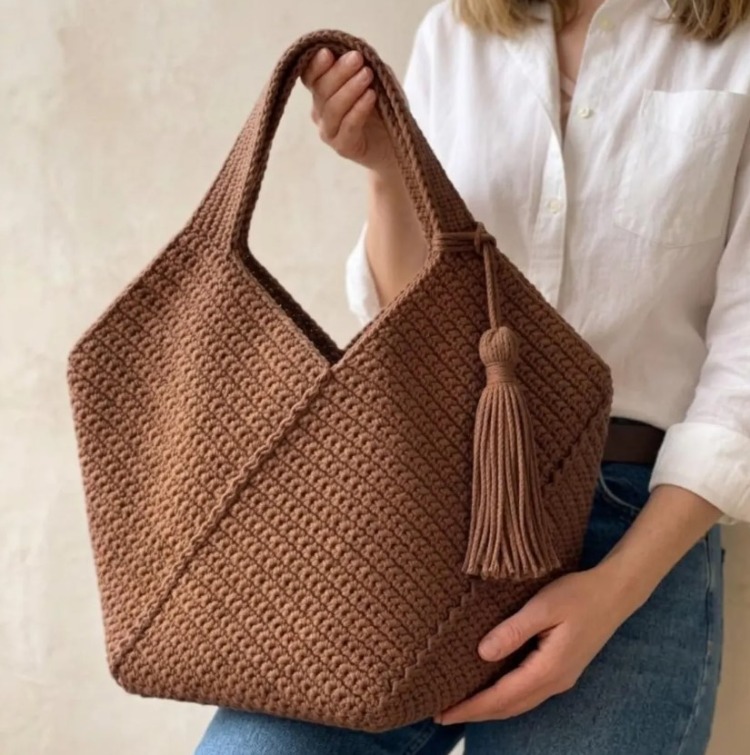 Handmade Crochet Tote Bag Pattern, Boho Chic Shoulder Bag
