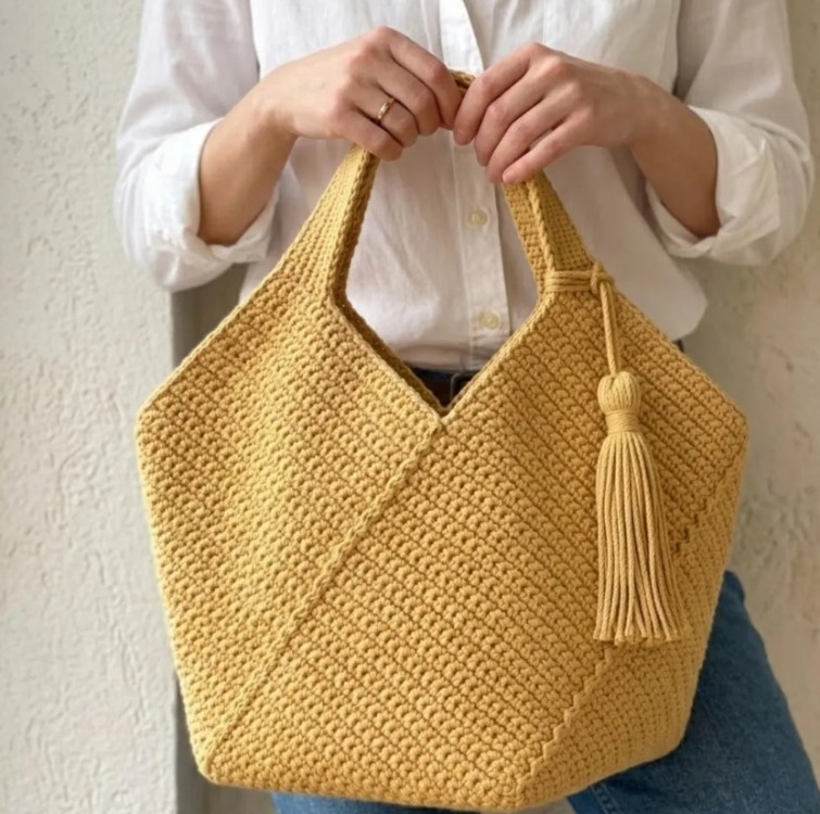 Handmade Crochet Tote Bag Pattern, Boho Chic Shoulder Bag