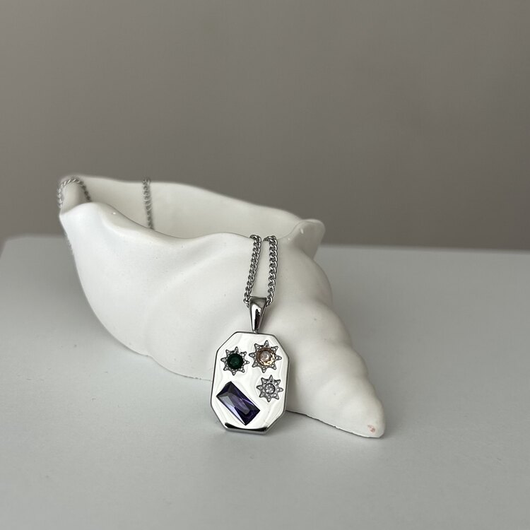 Doğal Taşlı Silver Kolye