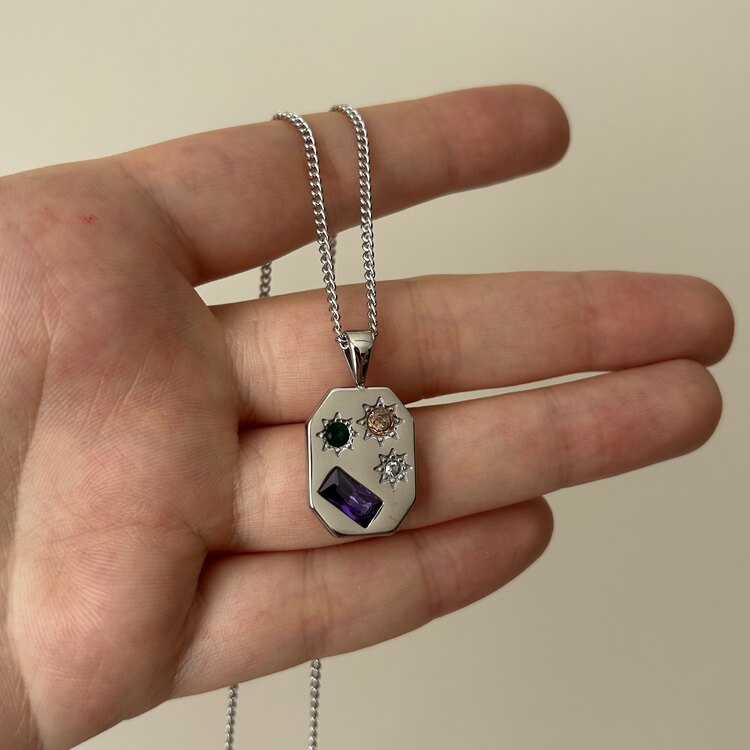 Doğal Taşlı Silver Kolye
