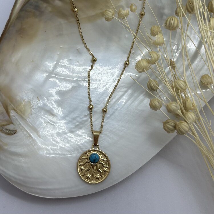 Mavi Taşlı Vintage Kolye