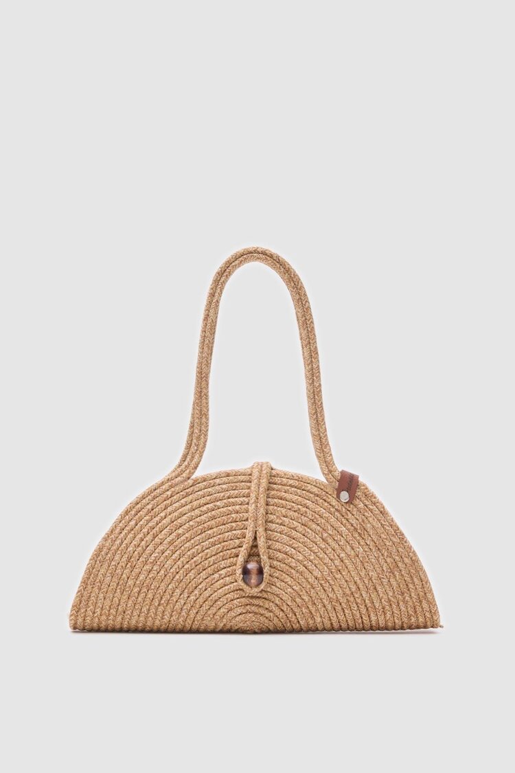 Palmie Düğmeli Handmade Hasır Omuz Çantası