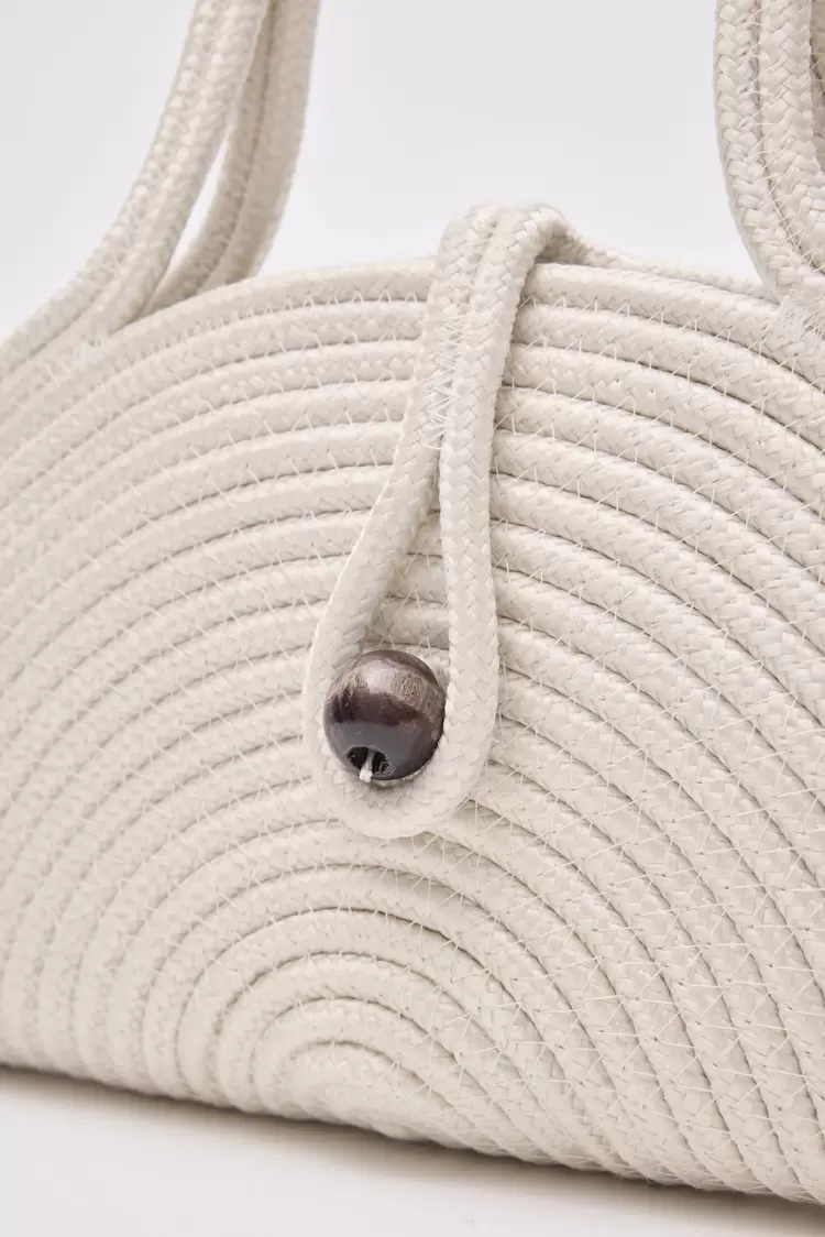 Palmie Düğmeli Handmade Hasır Omuz Çantası