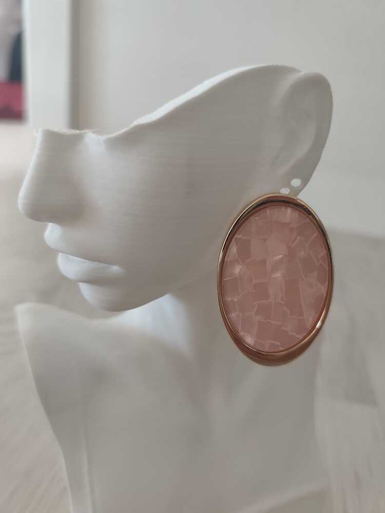 VB31- Taşlı Soft Pembe Altın Rengi Çerçeveli Küpe