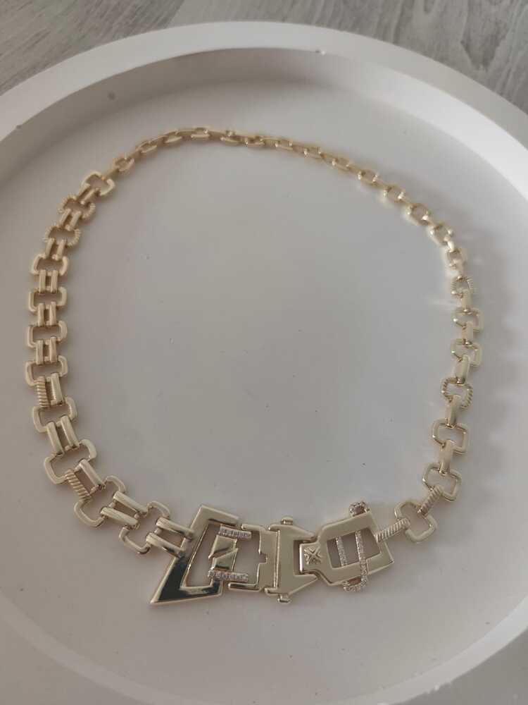 VB14- Özel Seri İki Renkli Zirkon Taş Detay Geometrik Plaka Kolye (45cm)