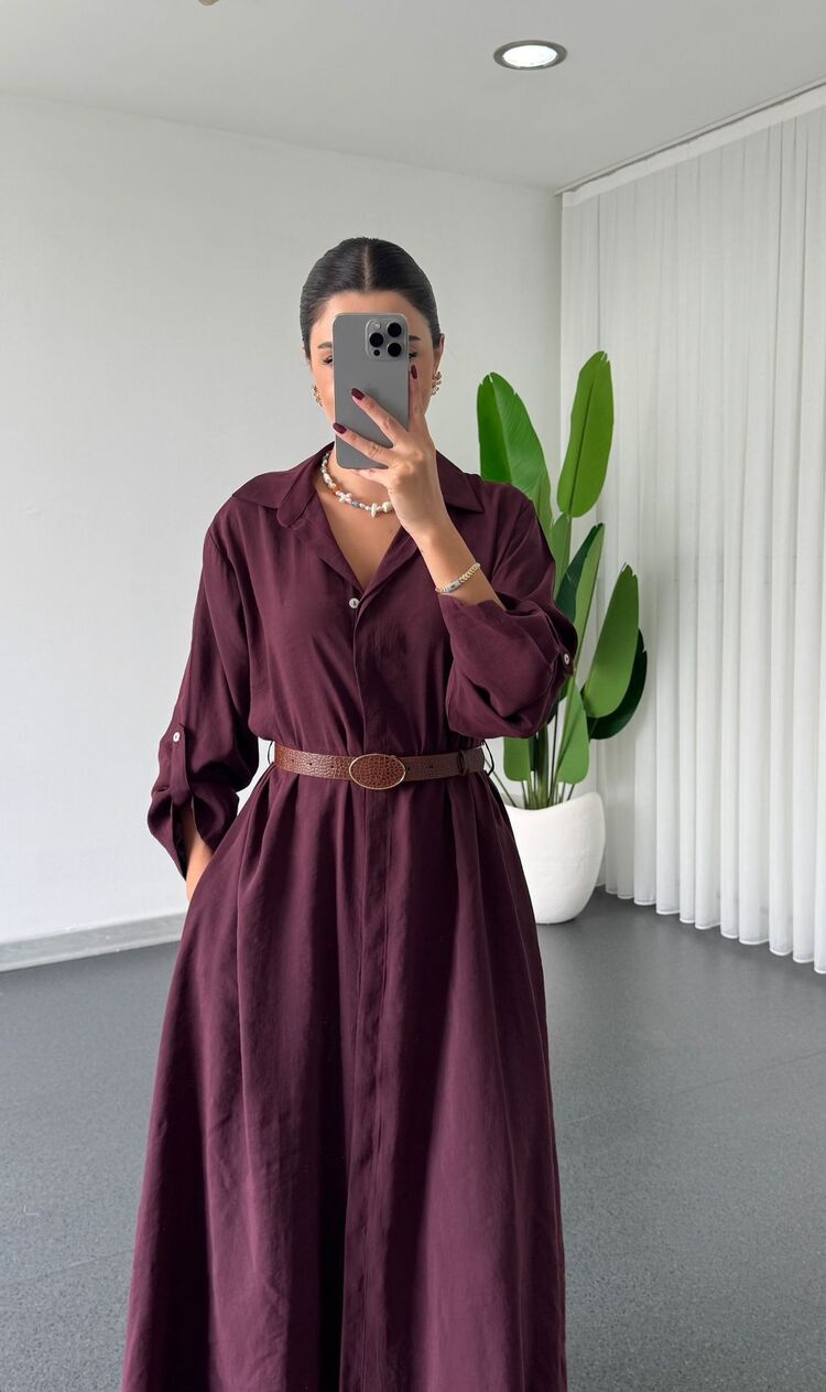 PE2- MÜRDÜM RENGİ UZUN OVERSIZE ELBİSE