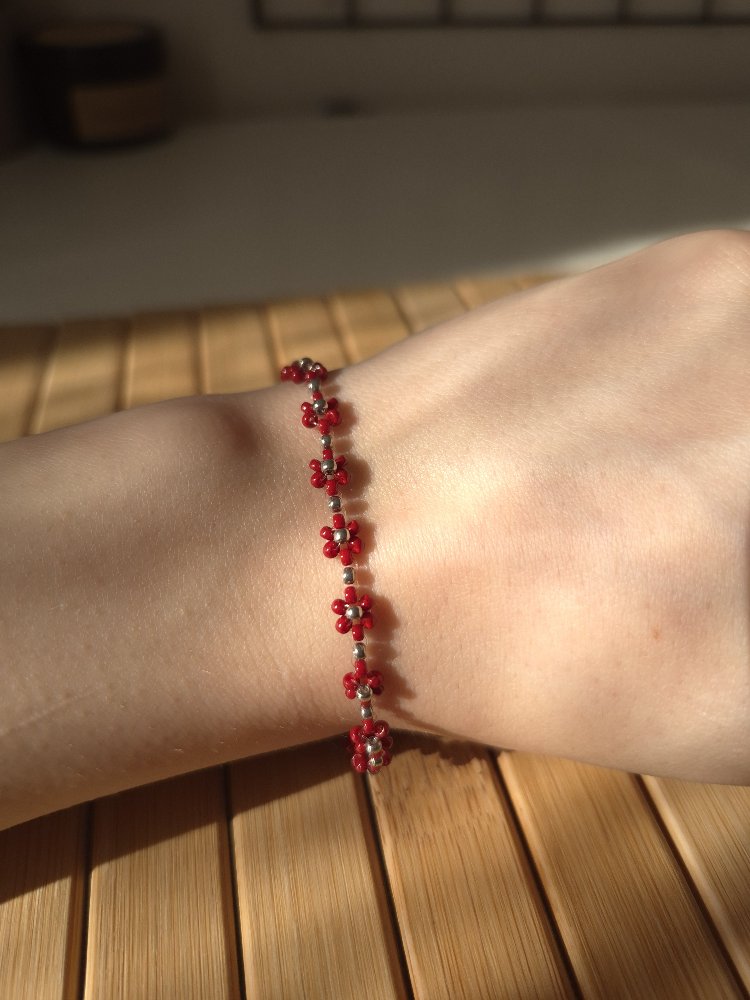 Clara | Bordo Gümüş Çiçek Bileklik
