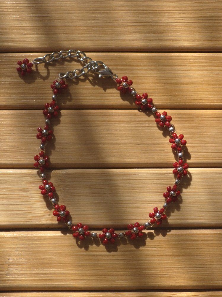 Clara | Bordo Gümüş Çiçek Bileklik