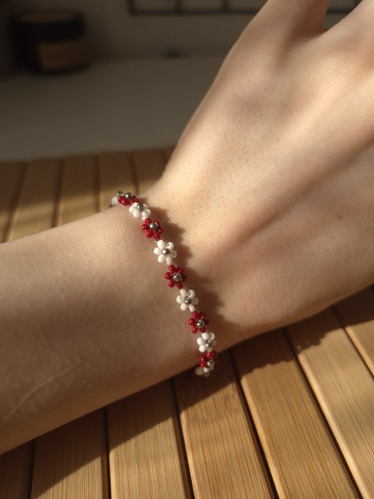 Rosalie | Bordo Beyaz Çiçek Bileklik
