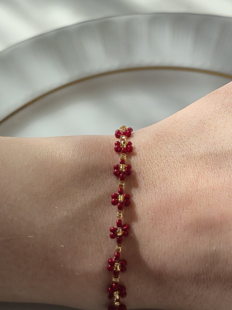 Bloom Bileklik - Bordo Altın