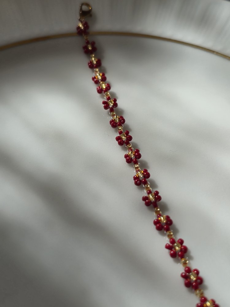Bloom Bileklik - Bordo Altın
