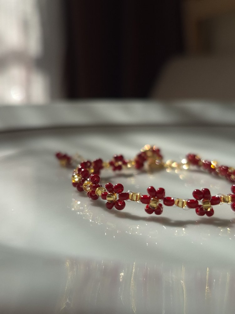 Bloom Bileklik - Bordo Altın