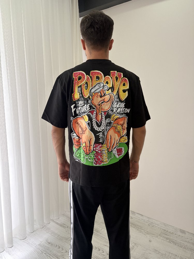 Popeye Oversize Siyah Tişört
