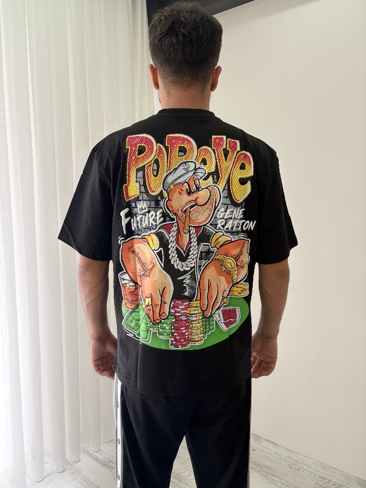 Popeye Oversize Siyah Tişört