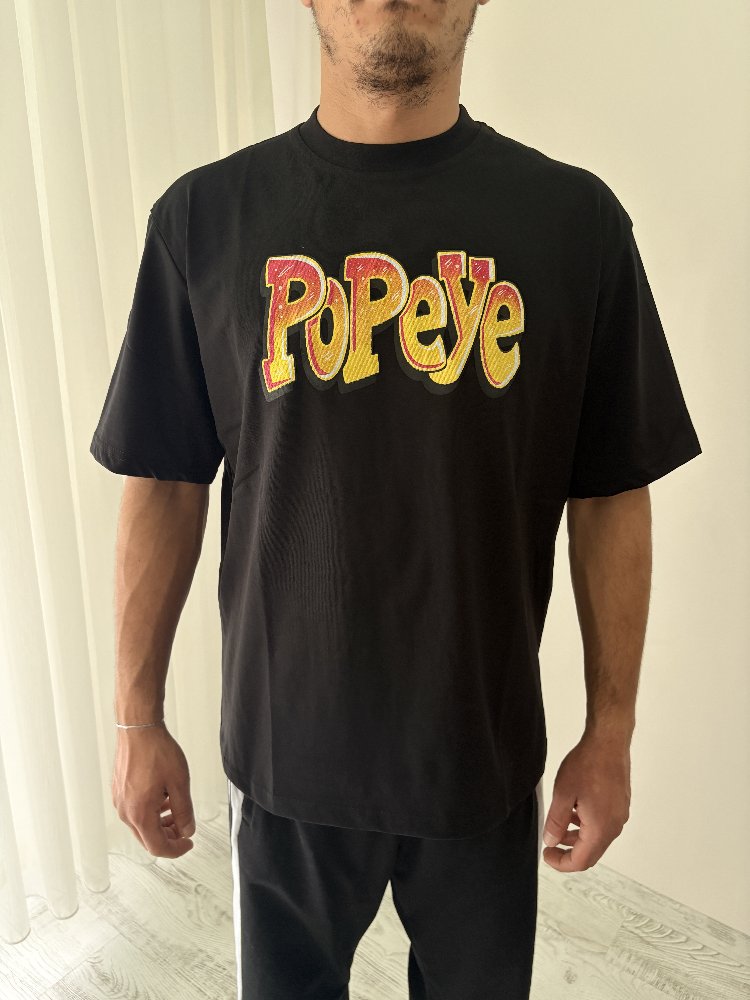 Popeye Oversize Siyah Tişört