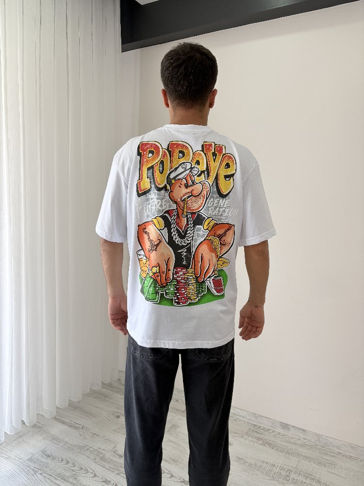 Popeye Oversize Beyaz Tişört